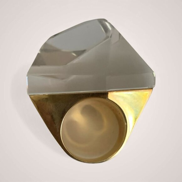 H.STERN By Diane Von Furstenberg Geometric Power Ring In 18Kt Gold & Rock Quart - Picture 6 of 7